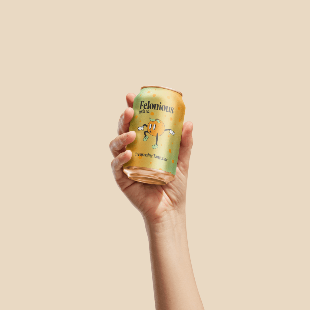 Felonious Soda Co. trespassing tangerine can mockup